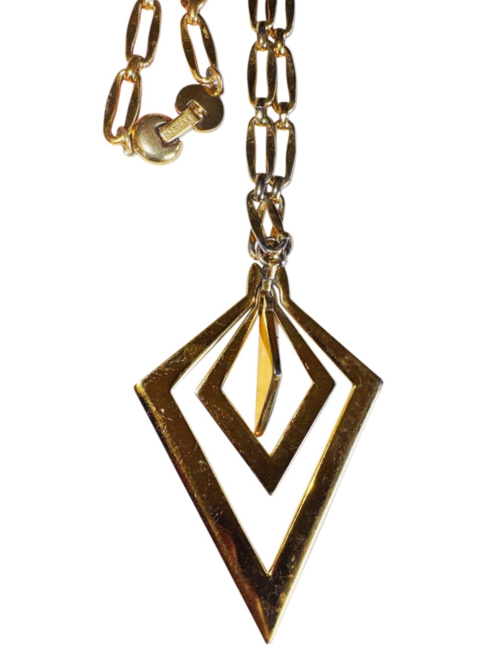 Vintage Monet- Rare Gold 3D Triangular Geometric Chunky Chain Link Necklace
